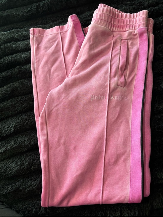 Palm Angels Pants - Palm Angels Pink Velour Joggers with Contrast Stripe